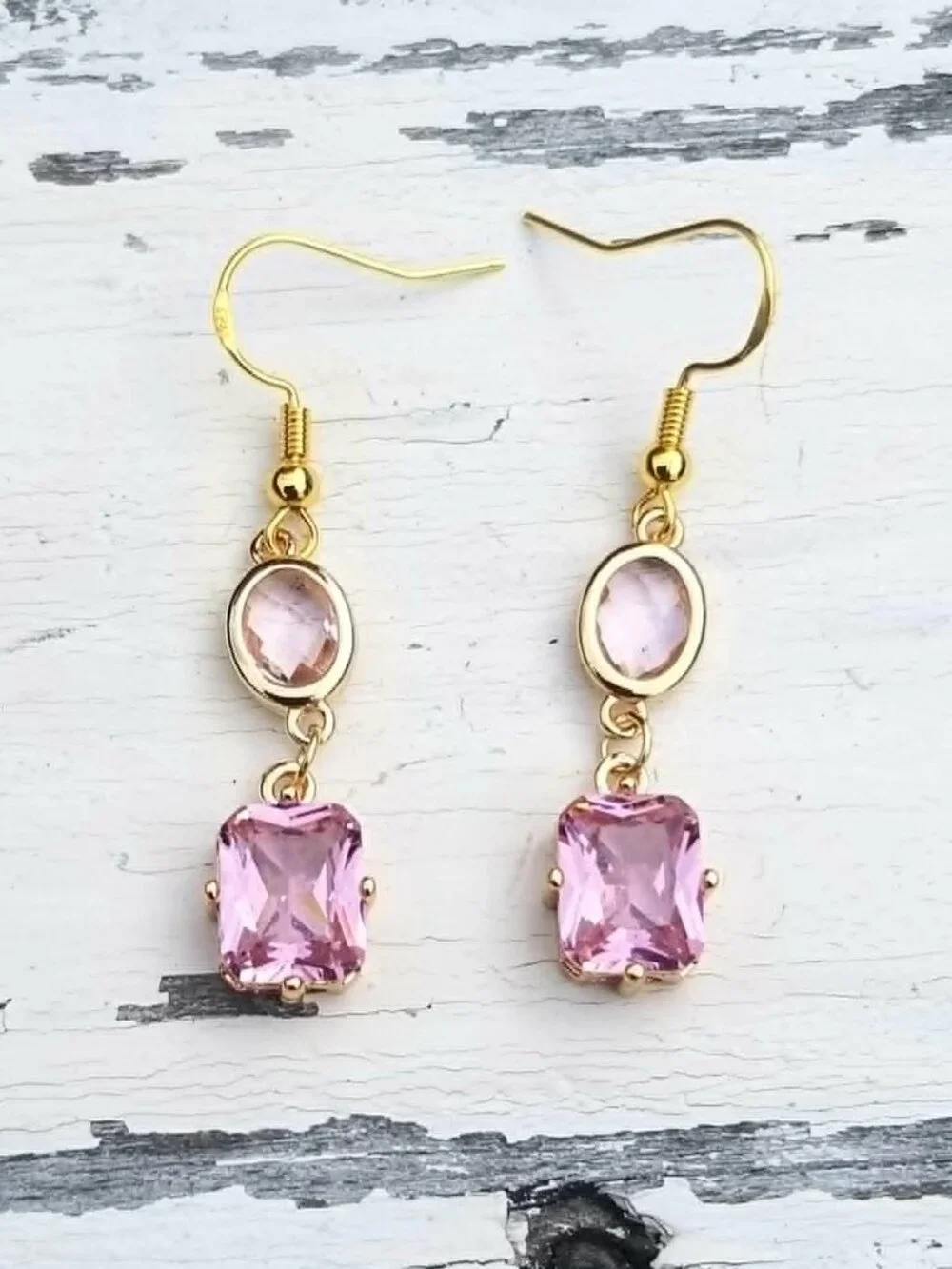 14k Gold Pink Tourmaline Dangle Earrings, Tourmaline Double Drop Earrings